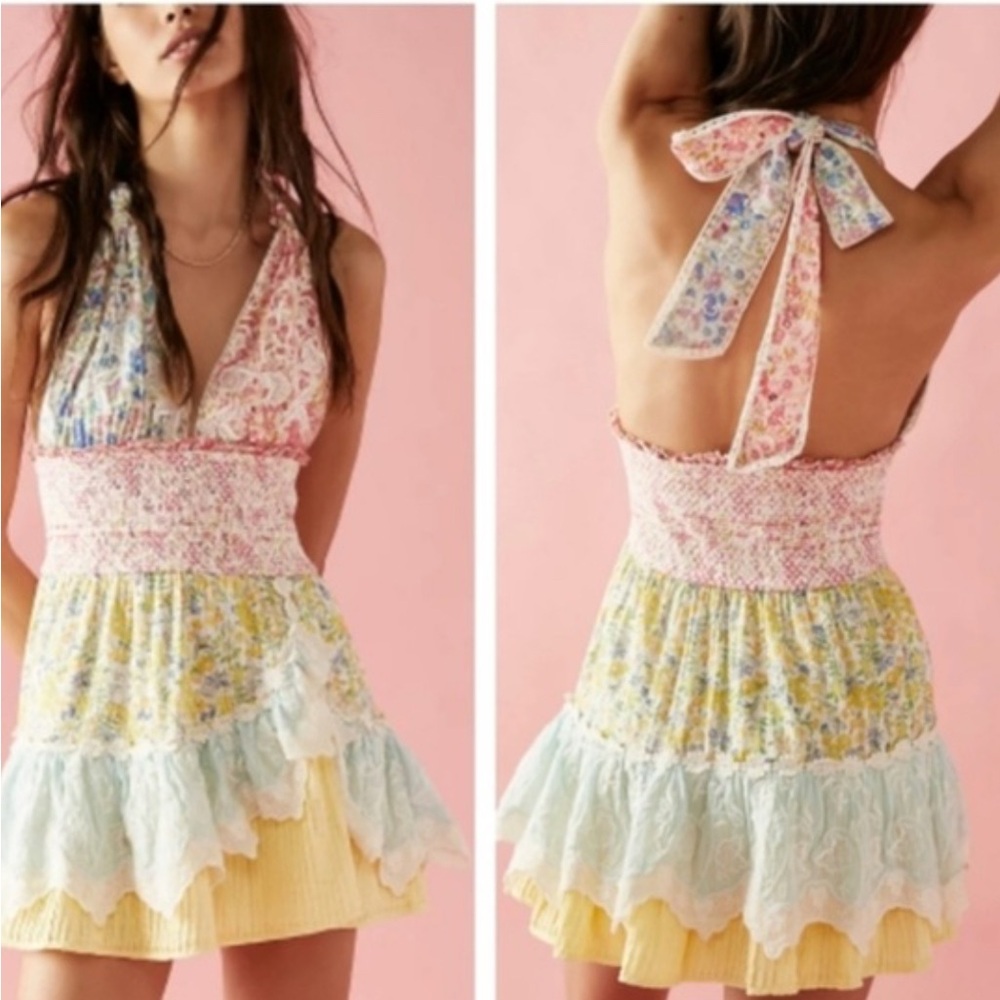 LoveShackFancy Pink and Yellow Floral Dress + original bag!